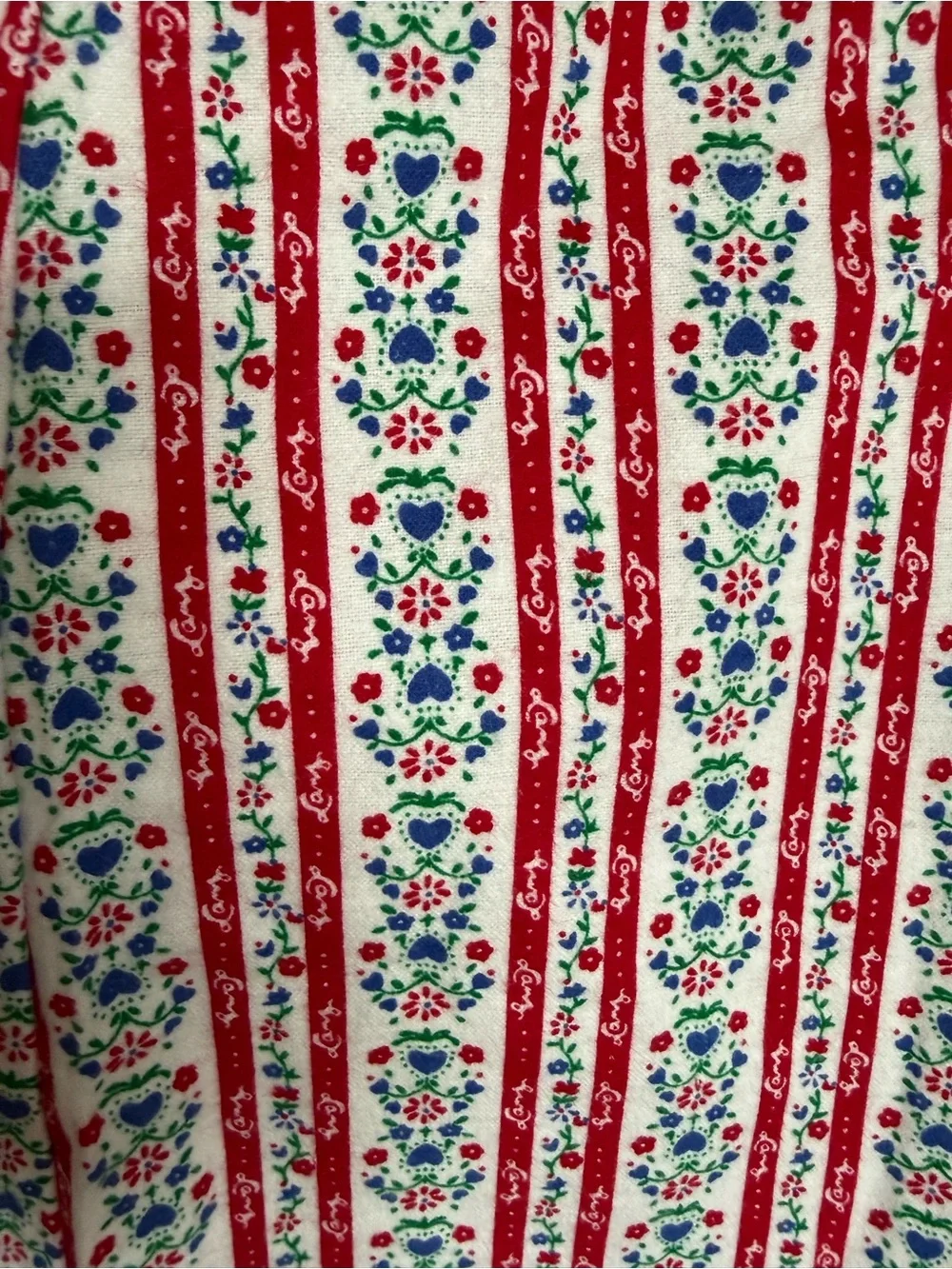 Lanz of Salzburg Red & White Floral Stripe Nightgown Tyrolean Flannel Gown